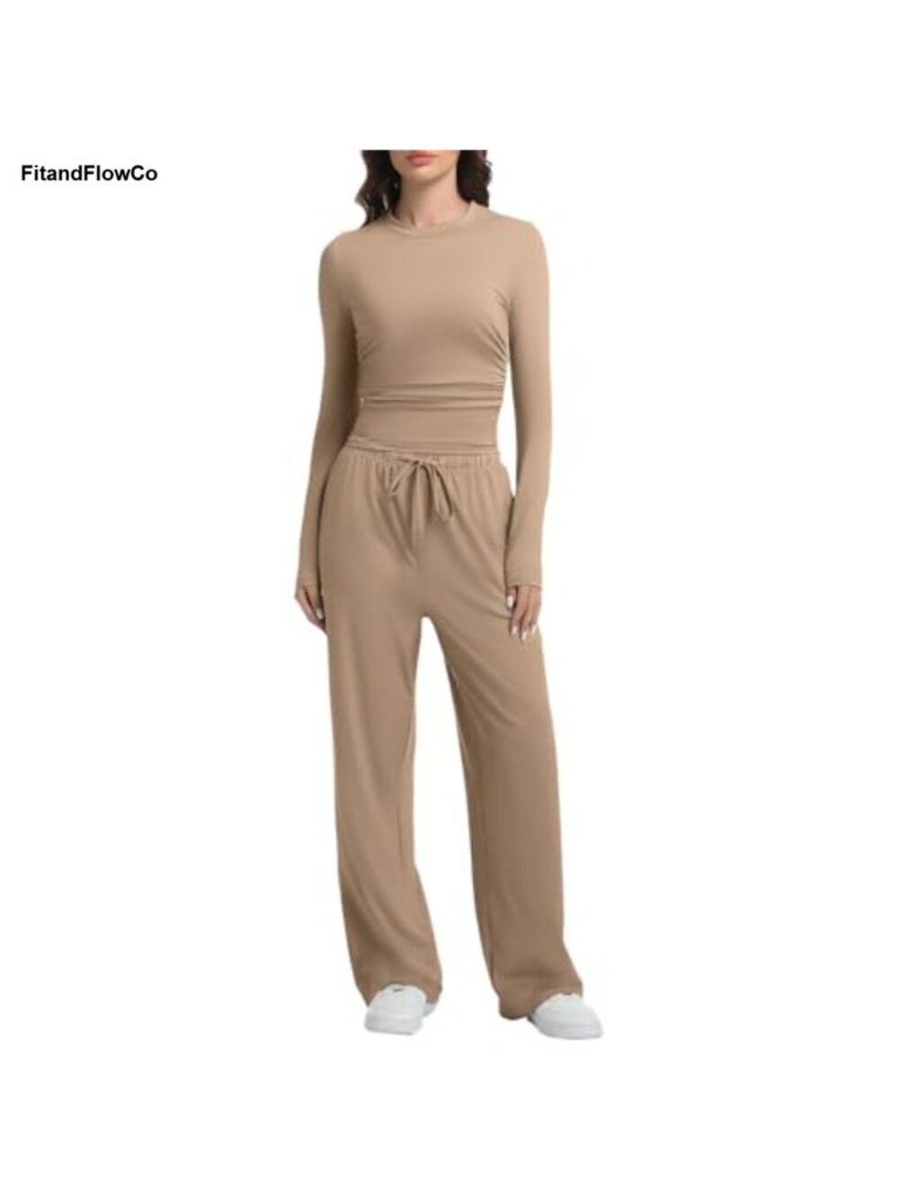 Women's 2 Piece Lounge Set Long Sleeve Wide Leg Tracksuit Rayon Spandex